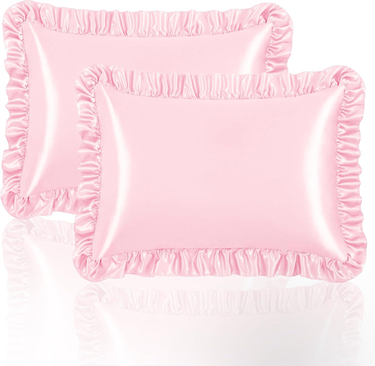 Ruffled Satin Pillowcase Set of 2, Queen 20x30 Inch, Pink