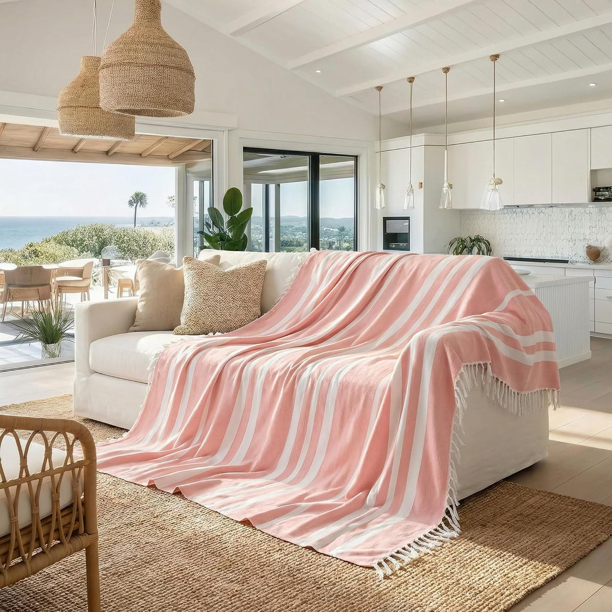 Beautiful Extra Large Beach Blanket with Tassels - Soft Turkish Towel