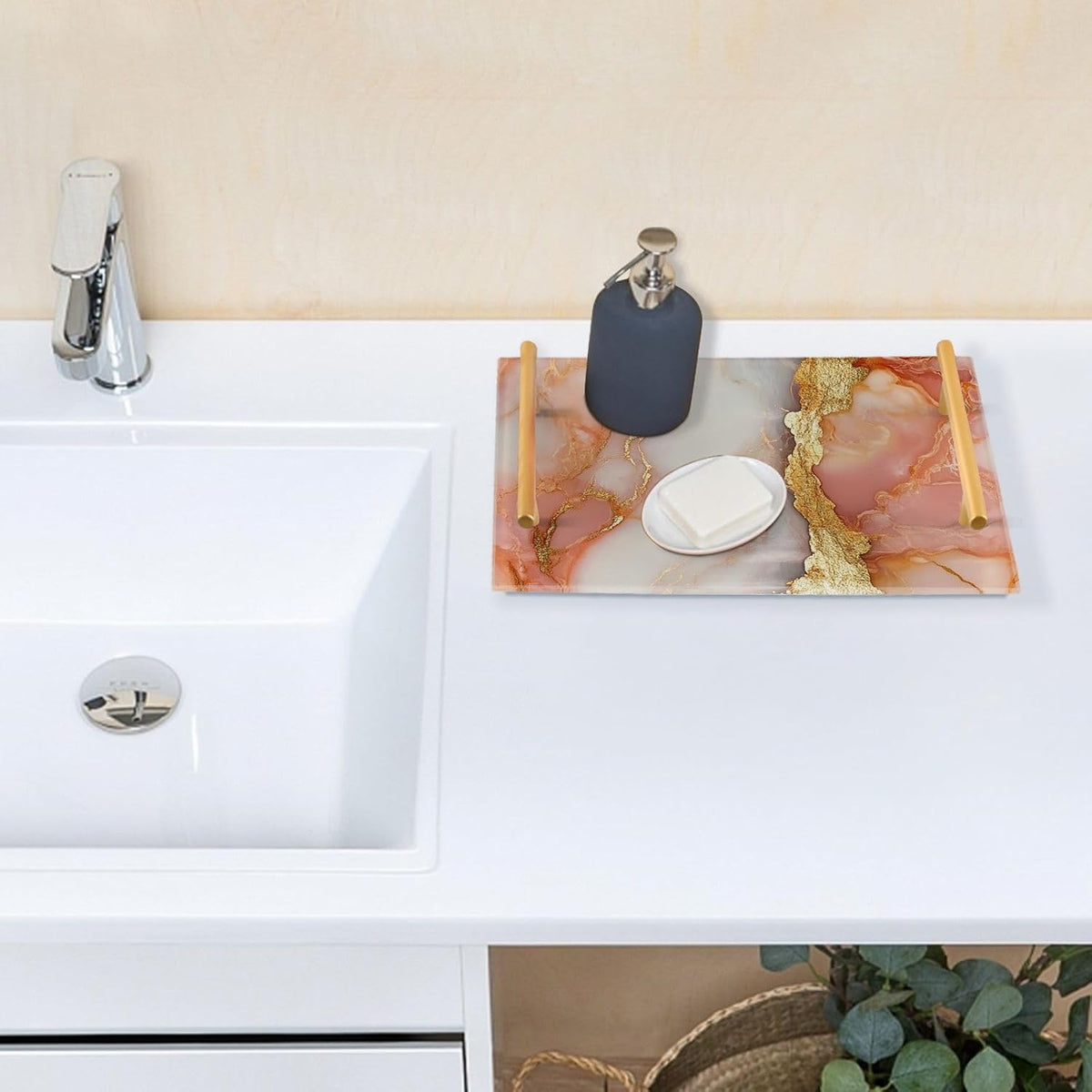 Marble Peach White Decorative Trays with Handles with Handles Outdoor Serving Tray for Jewelry Perfume for Decorative Food bandejas para servir con asas