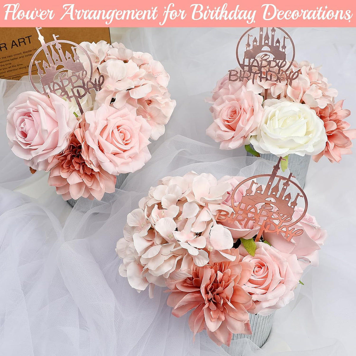 Artificial Flowers Combo, Fake Silk Flowers with Stems - Blush Pink