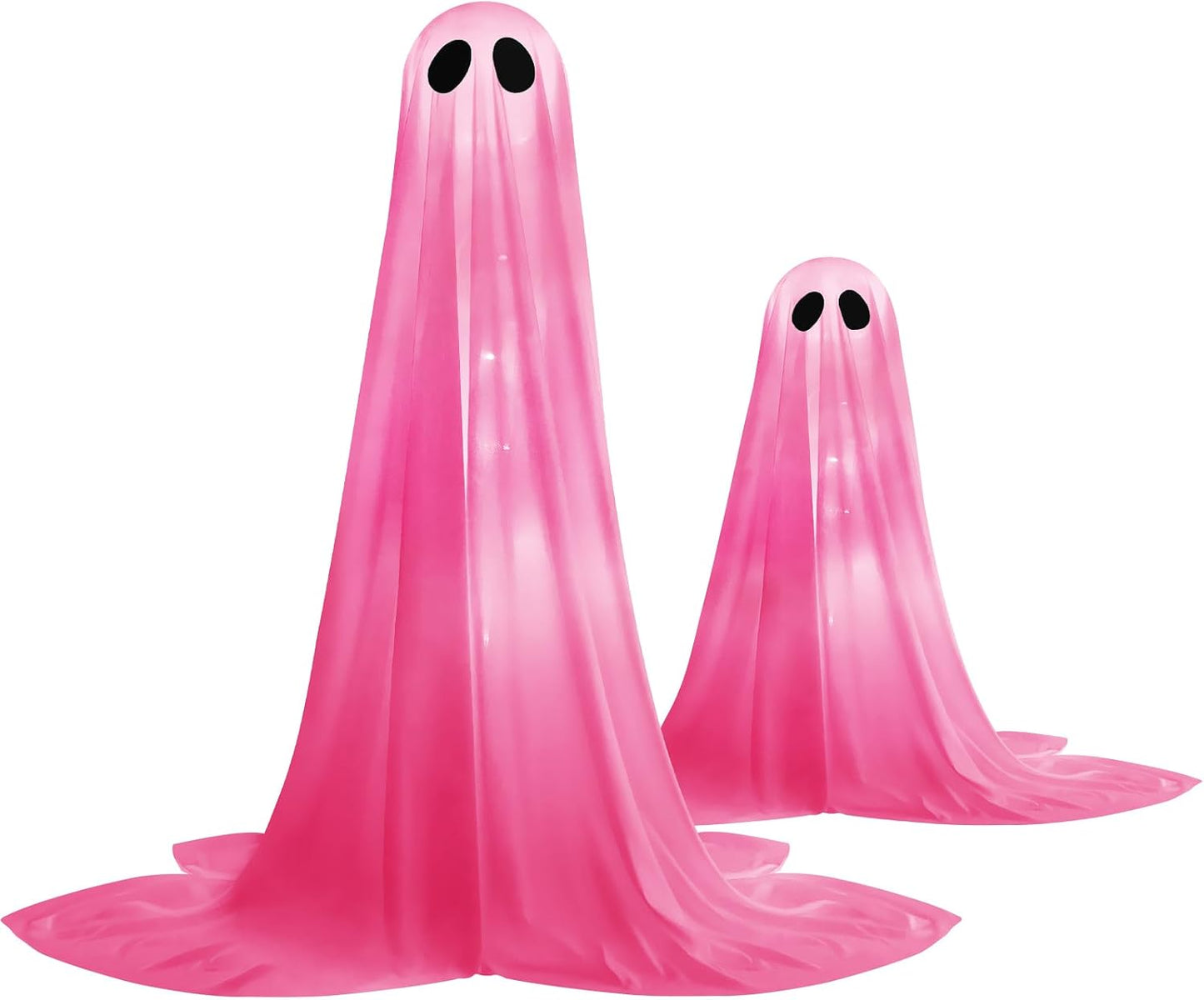 2 Pack Halloween Ghosts Outdoor Pink Spooky Ghost Decorations Outside 36'' & 18'' Tall White Light Timer Function Standing Scary Light Up Ghost Kit for Porch, Courtyard, Party, Haunted Houses (Pink)