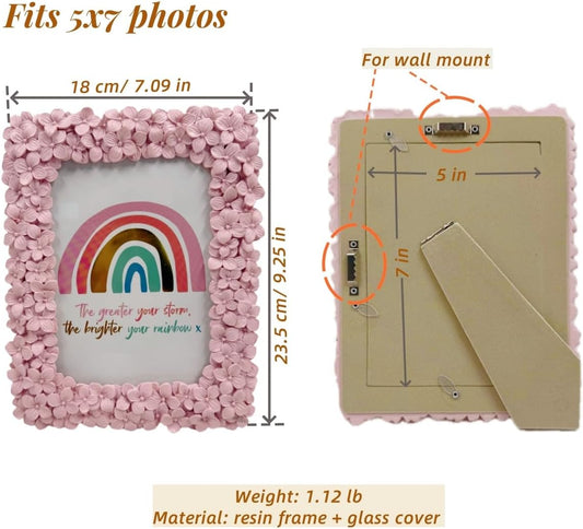 5x7 Ornate Floral Picture Frame, Embossed Flowers Pink Photo Frame