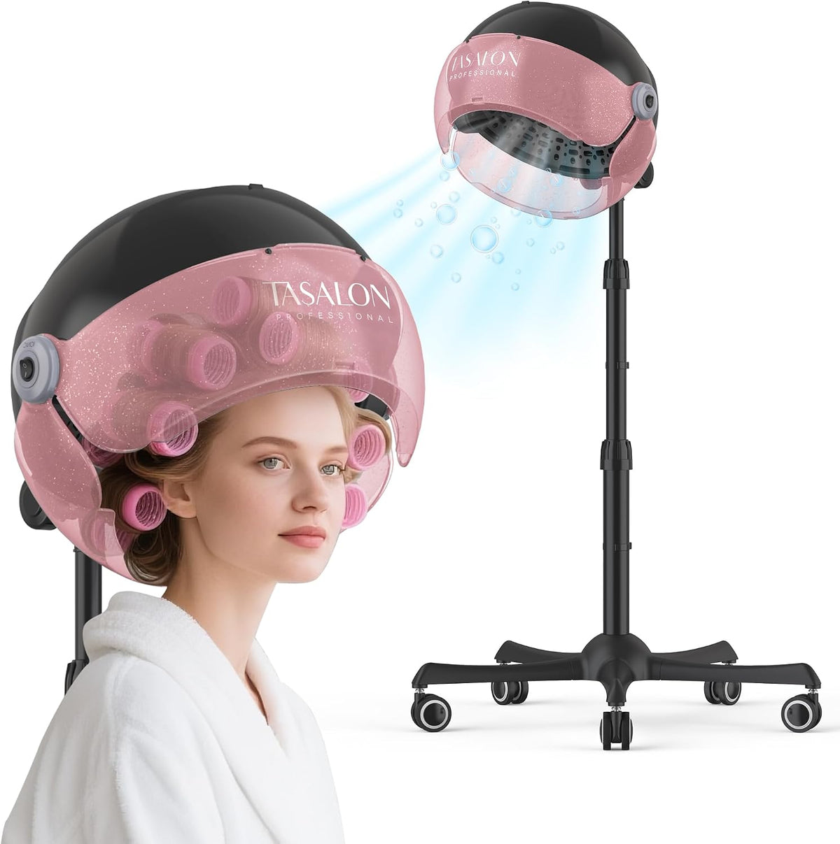 Ionic Hooded Hair Dryer, 1875W Hooded Hair Dryer for Home, Pink