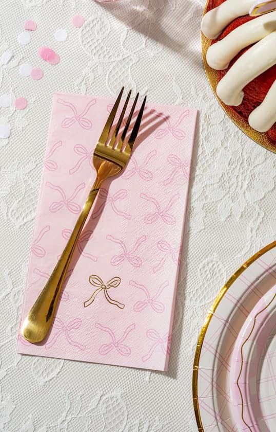 Pink Bow Guest Napkins for Party Beverages, Snacks & Table Setting – 40pcs