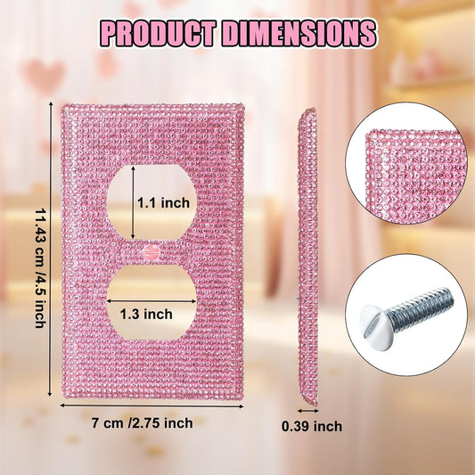 4 Pcs Wall Plate Outlet Cover. Glitter Light Switch Covers,Pink Shiny Rhinestones Preppy Room Decor for Bedroom Accessories Home Decor,Standard Size 4.50" x 2.75"
