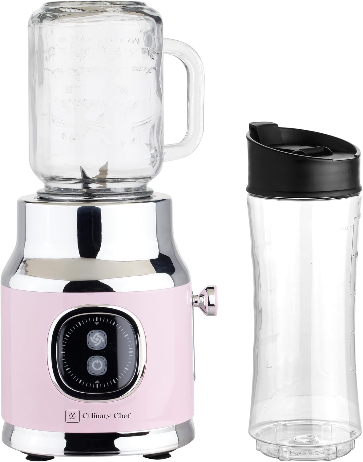 300W Smoothie Maker Blender with 500ml Glass Mason Jar & 600ml BPA-Free Sports Bottle, Personal Smoothie Blender for Smoothies, Shakes, Frozen Fruit & Ice, Pink