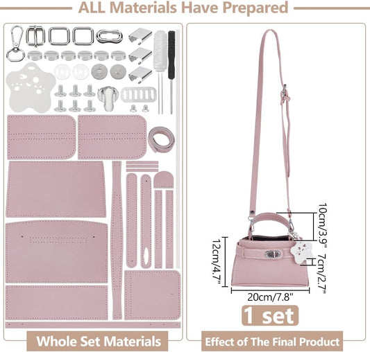 DIY Handmade Bucket Bag Making Kits, Imitation Leather Crossbody Handbag Making Set DIY Women Handbag Sewing Craft Material Kit for DIY Craft Bag Making Accessories, 7.8x2.7x4.7 Inch, Pink