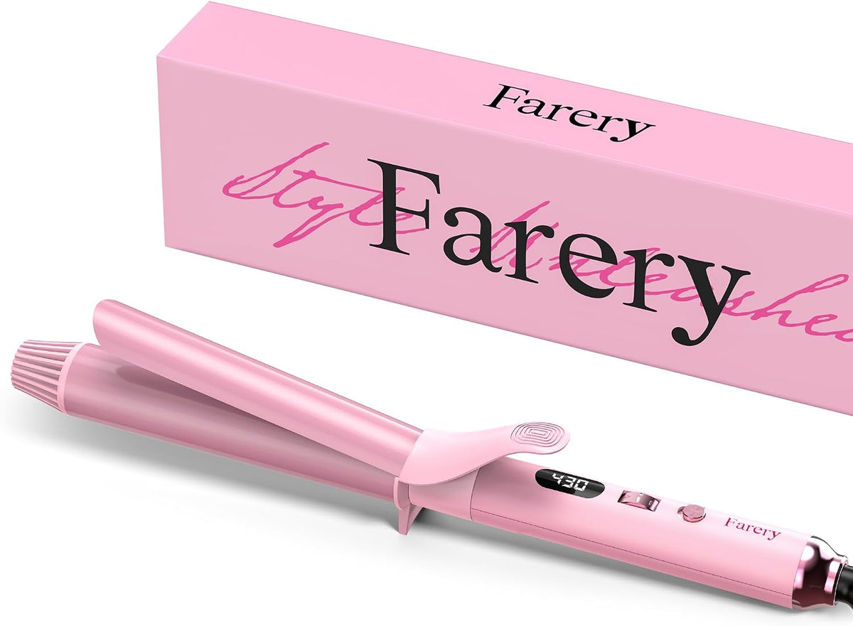 Long Barrel Curling Iron 1 1/4 inch, 1.25 Inch Curling Iron for Thin Hair, Infused Argan Oil & Keratin, 11 Adjustable Temp, Include Clips & Silicone Pad, Pink