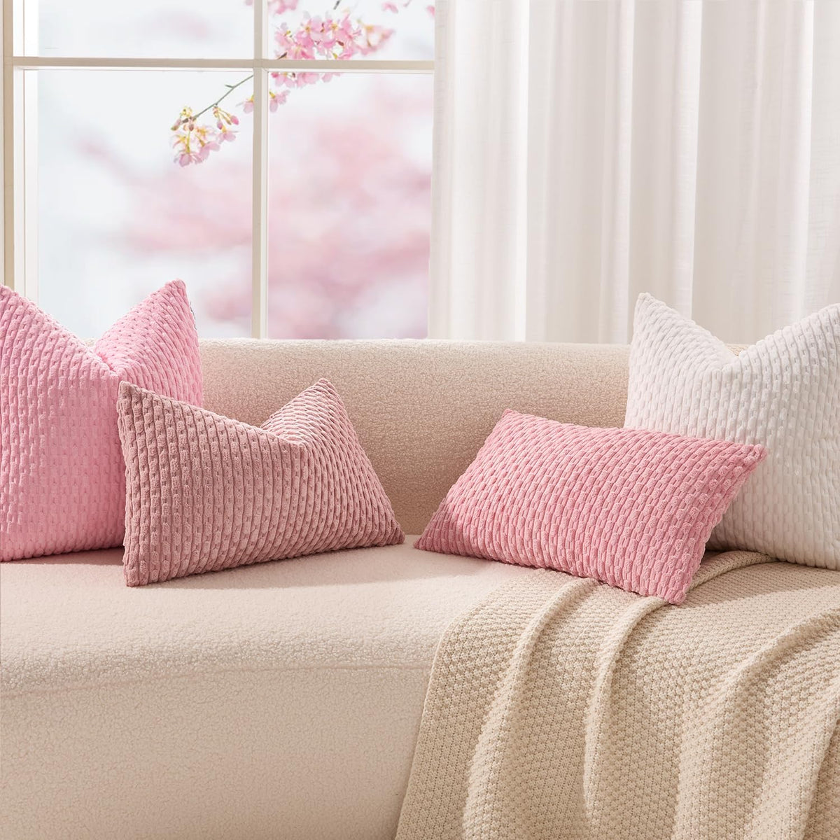 Soft Corduroy 14"x22" Lumbar Pillow Cover 1 Pack, Pink