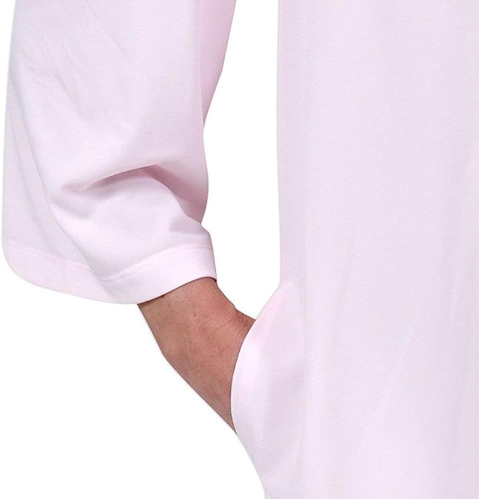 Robe - Women's Nylon Tricot Short Button Robe, Side Pockets and 3/4 Sleeves