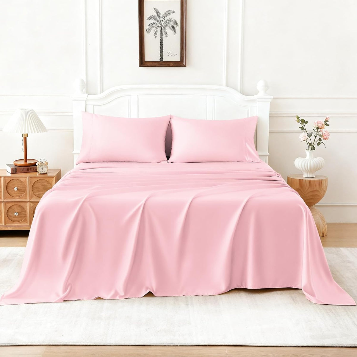 Satin Sheet Sets, 4 Piece Queen Size Silk Like Bed Sheets Set
