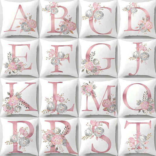 Pink Throw Pillow Covers Cute Alphabet Decorative Cushion Covers Square Letter Throw Pillows Protectors for Sofa Couch Bedroom Chair Home Decor 18 x 18 Inch(X)