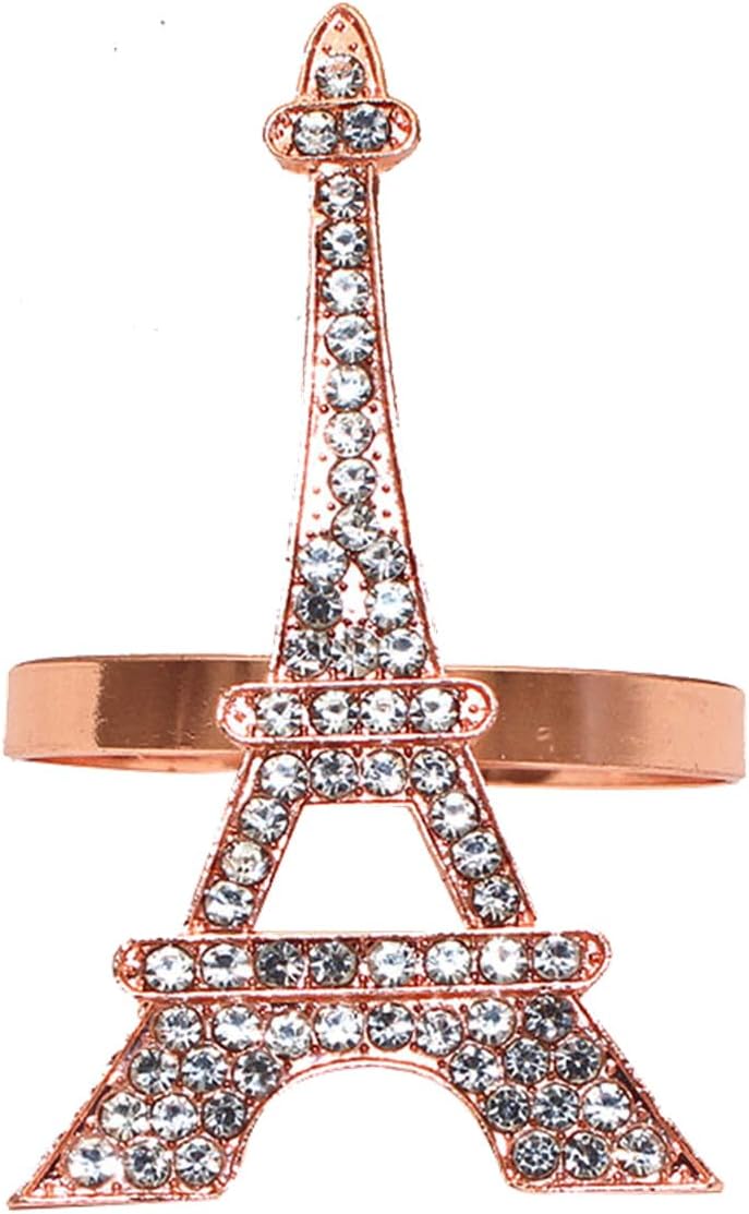 Rose Gold Eiffel Tower Napkin Rings Set of 6 Western Paris Napkin Rings for Valentine's Day Wedding Brithday Dining Decor,French Napkin Ring Holders for Holiday Family Party Table Setting