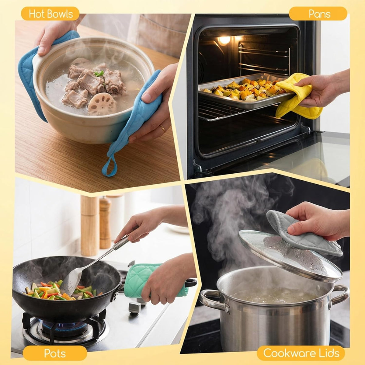 24 Pcs Cotton Pot Holders for Kitchen, Multicolor Square Hot Pads, Thicken Heat Resistant Potholders, Cloth Potholders for Hot, Trivet for Cooking and Baking with Hanging Loops, 6.9 x 6.7 Inch