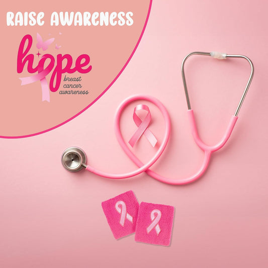 24 Pack Breast Cancer Awareness Wristbands Pink Ribbon Sports Sweatband Men Women Bulk
