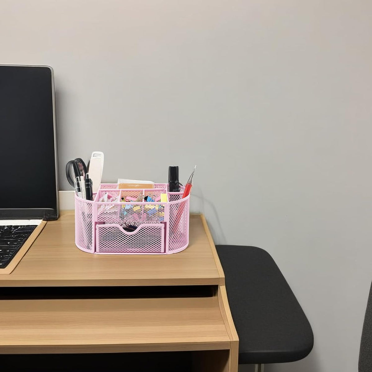 Desktop Organizer with Pencil Pen Holder and Accessories Offering 8 Compartments and 1 Drawer for Home, School and Office. (Cherry Blossom Pink)
