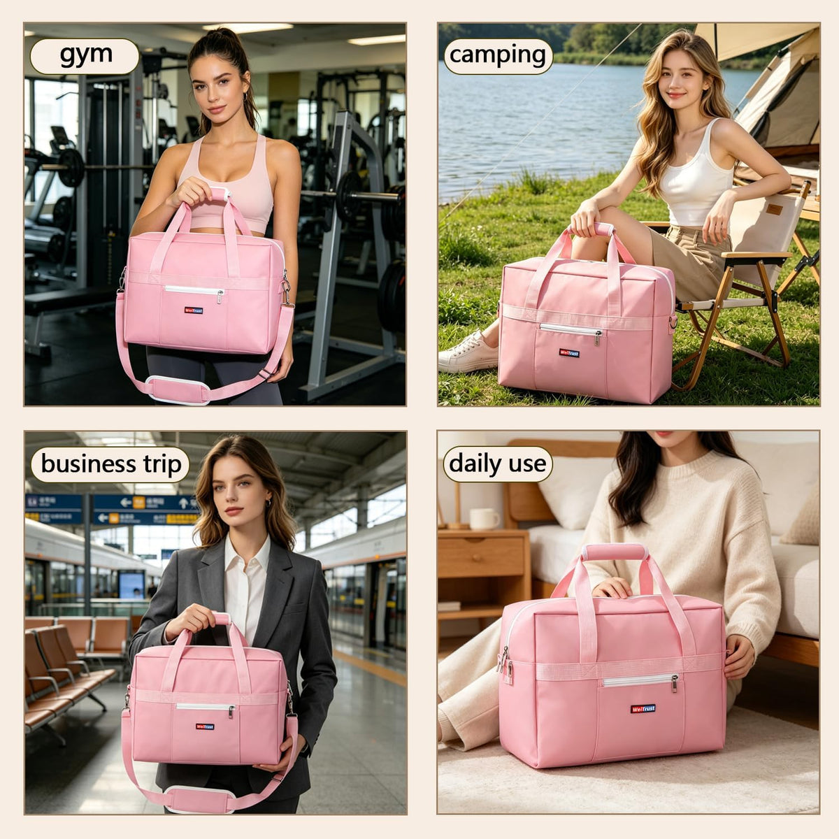 Gym Bag for Women Men, Water-Resistant Duffle Bag for Travel Sports, Lightweight Carry On Bag with Handles and Detachable Shoulder Strap