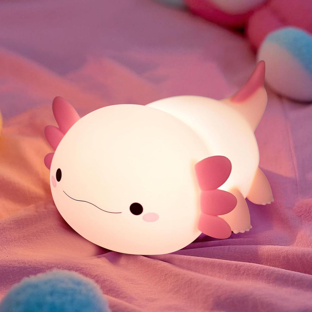 FAMIDUO Pink Axolotl Lamp, Food-Grade Silicone Squishy Night Light for Kids