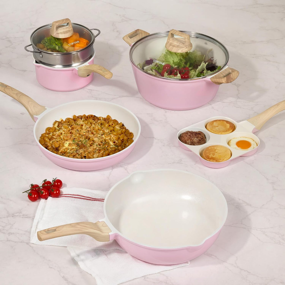 21pcs Ceramic Cookware Set, Pots and Pans Set, Pink