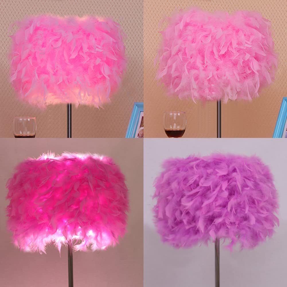 Feather Table Light, Home Decorative Bedside Desk Lamp Elegant Feather Lampshade LED Night Lamp, Soft Lighting Romantic Atmosphere Light for Living Room Wedding Room Bedroom(US Plug,Pink)