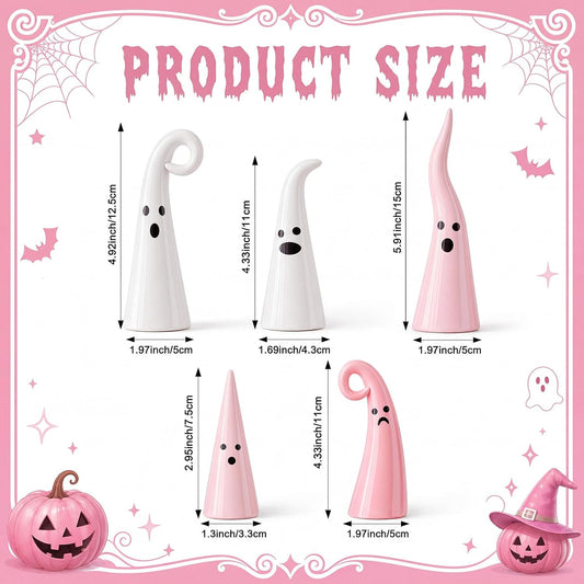 5 Pcs Pink Halloween Ceramic Ghost Decor, Rustic Witch Hat Shape