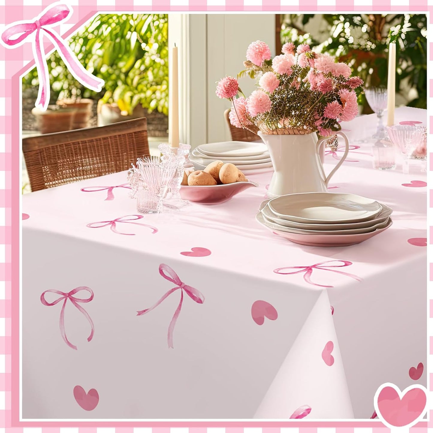 2/4 Pcs Coquette Pink Bow Tablecloth Bow Theme Birthday Party Plastic Disposable Rectangle Waterproof Table Covers for Women Girls Bridal Baby Shower Coquette Party Decorations Supplies (2)