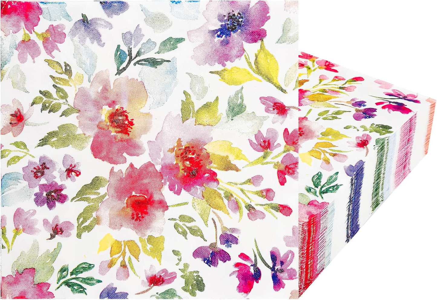 100Pcs Floral Luncheon Napkins Spring Summer Flowers Paper Hand Napkins 6.5 Inch Purple and Pink Bouquet Meadow Party Napkins for Wedding Baby Bridal Shower Birthday