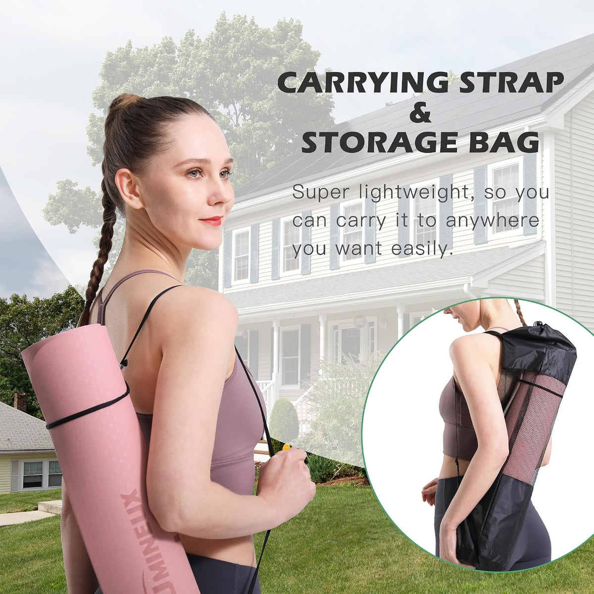 Yoga Mat Non Slip, Pilates Fitness Mats, Eco Friendly, Anti-Tear 1/4" Thick Yoga Mats for Women, Exercise Mats for Home Workout with Carrying Sling and Storage Bag