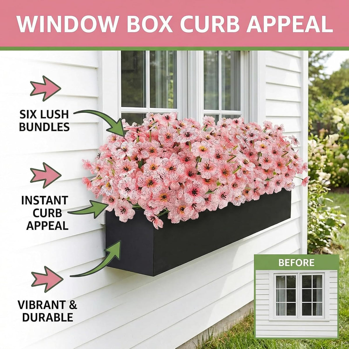 6 Bundles Pink Artificial Flowers for Outdoors, UV Resistant Faux Plants