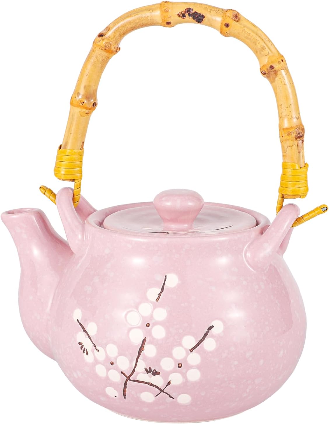 Japanese Plum Blossom Design Tea Set 27 fl oz Teapot with 4 Cups Serving Home Decor Asian Fusion Housewarming Decor (Pink)
