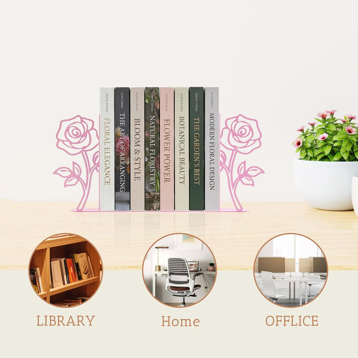 Metal Rose Flower Bookends – Novelty Book Ends with Rose Design