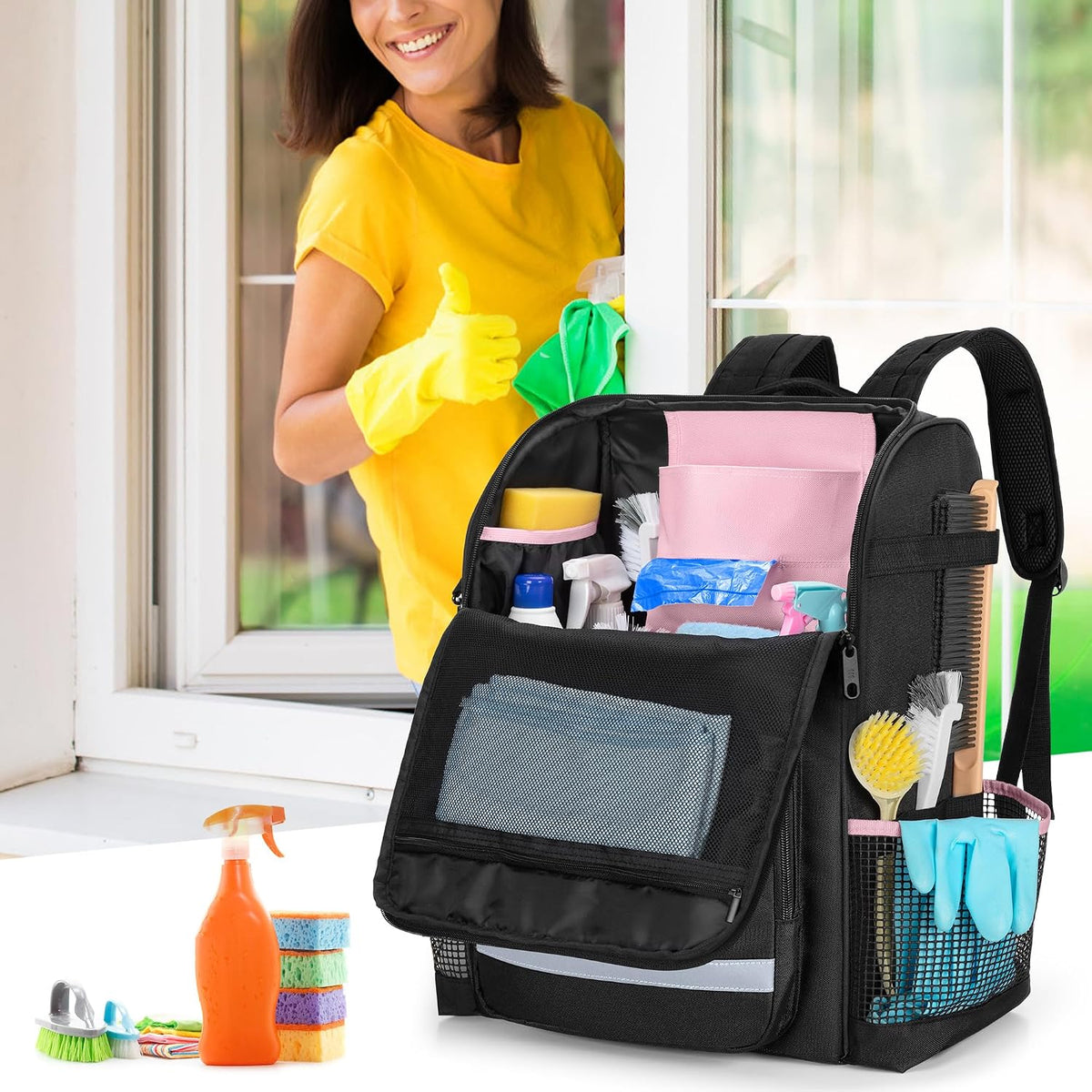 LoDrid Cleaning Backpack with Thickened Adjustable Shoulder Straps, Pink