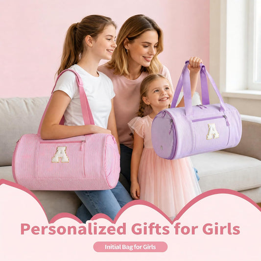 Birthday Gifts for Girls Kids Initial Dance Bag Duffle Bag, Pink R