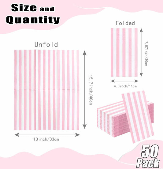 HEIPINIUYE 50 Pieces 3-ply Striped Paper Napkins Light Pink and White Guest Towels Disposable Hand Towels for Bathroom Wedding Birthday Baby Shower Dinner Napkins Disposable