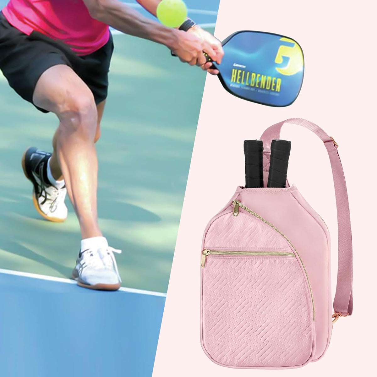 Pickleball Bag for Women, Pickleball Paddle Sling Bag with Strap
