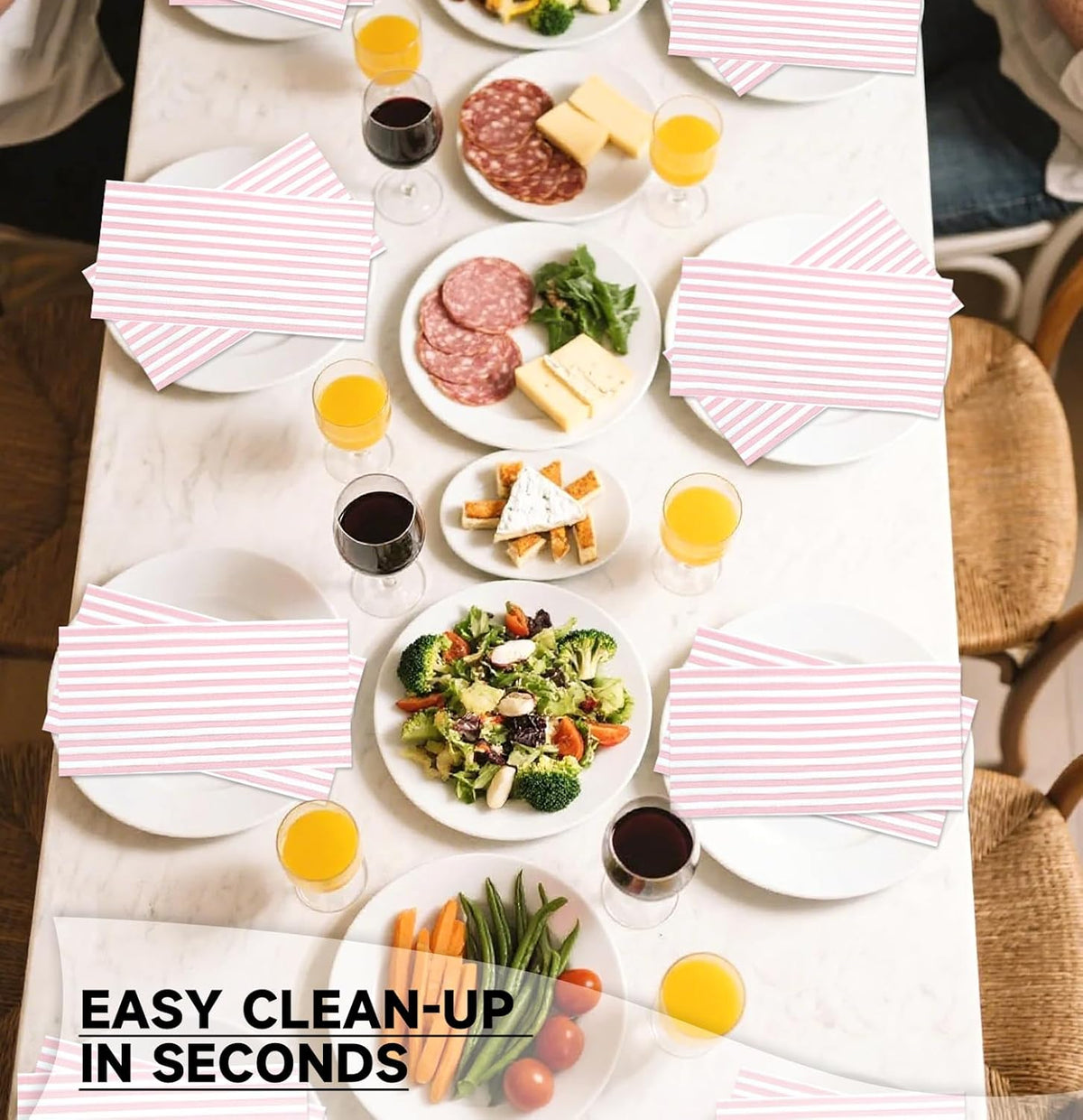 50 Pieces Light Pink Striped Napkins 3-Ply Pink and White Striped Dinner Napkins Disposable Hand Towels for Bathroom Birthday Baby Shower Wedding Thanksgiving Party Paper Napkins