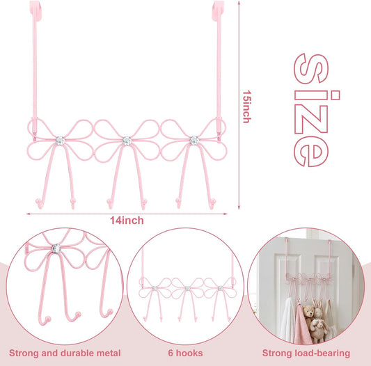 Pink Bow Diamond Over Door Towel Rack 5 Hooks