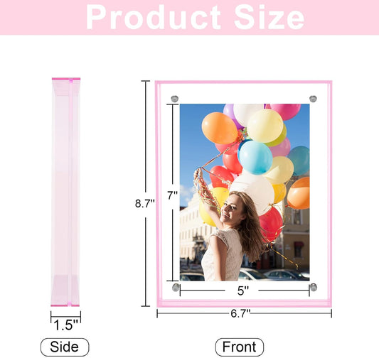 5x7 Picture Frame - Stunning Color Acrylic Photo Frame - Use as 5x7, 5x5, 4x6 Picture Frame and Acrylic Decorative Tray - Horizontal and Vertical Formats for Tabletop Display, Pink, 1Pack