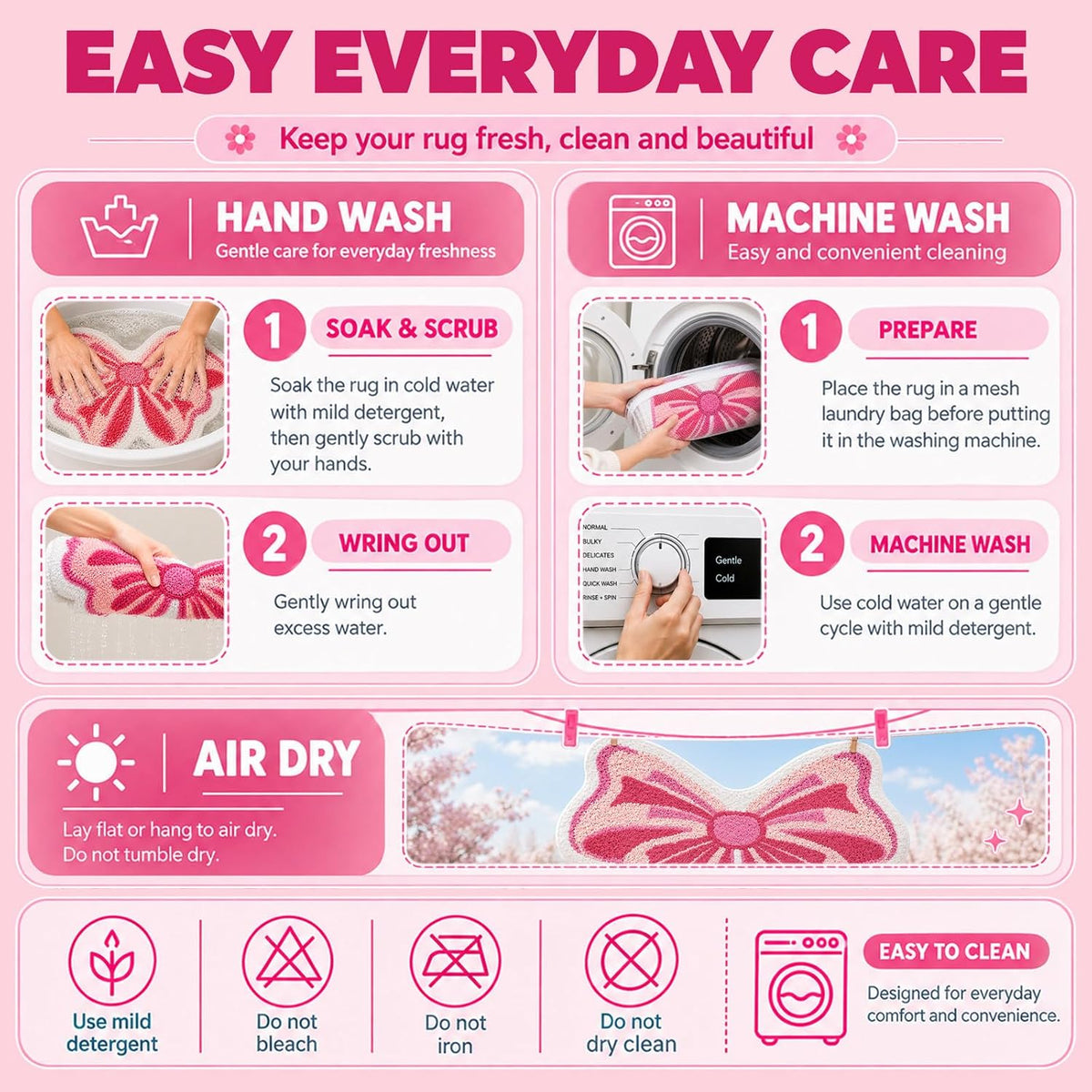 Pink Bow Tufted Bathroom Rug & Kawaii Girly Bath Mat, 19.7"x31.5"