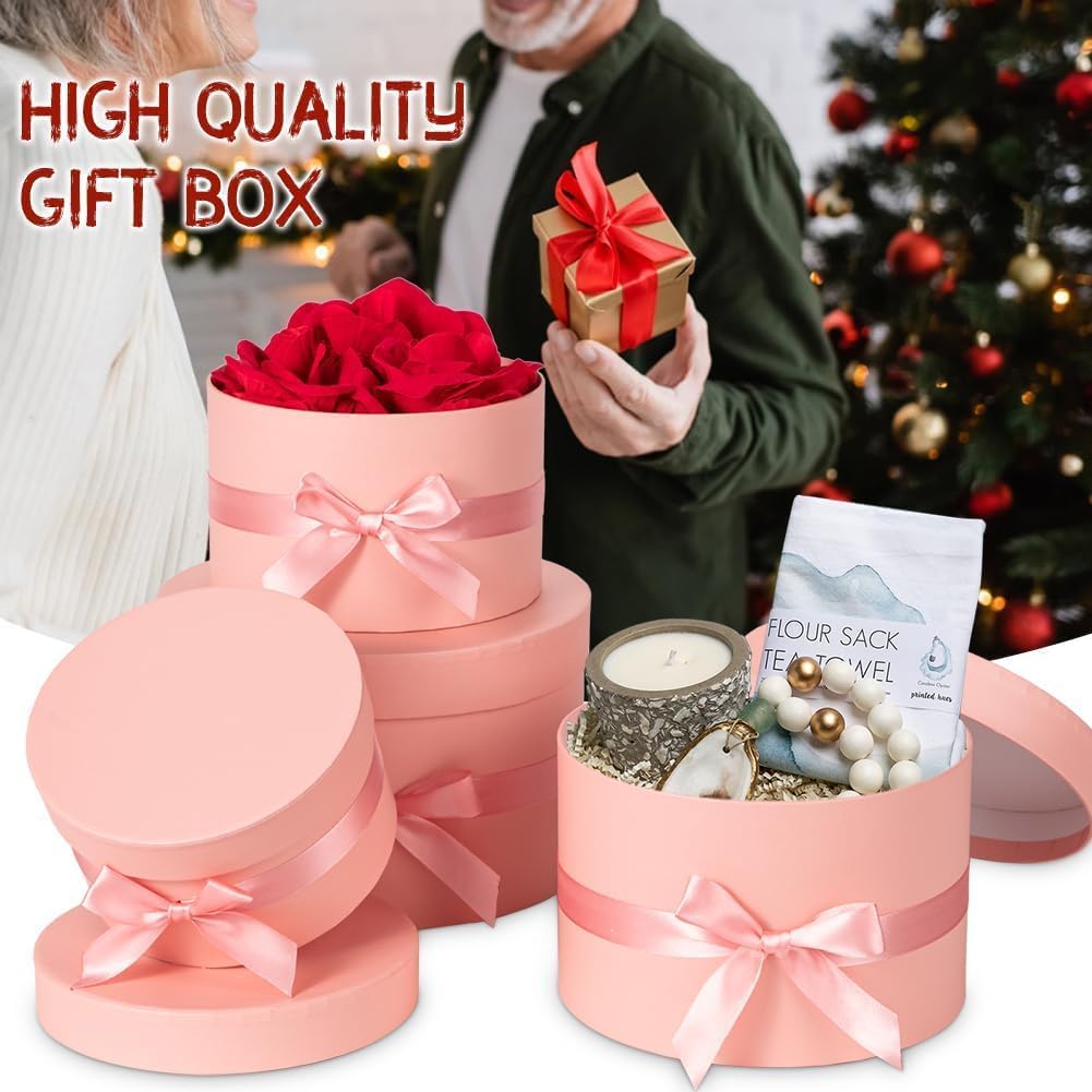 Gift Boxes with Lids for Presents Set of 4 for Arrangements Flowers Wedding Birthday Valentines Bridesmaid Christmas Party Pink