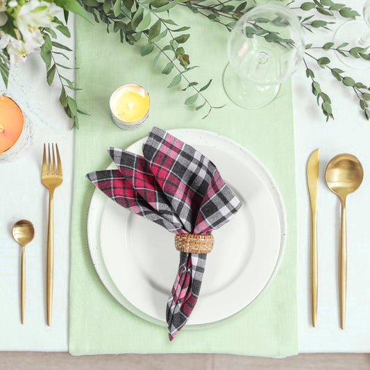 NATURALCRAFT Dinner Cloth Napkin Cotton LinenBlend Fabric Mitered Corners for Every Day Use Napkins are Pre Shrunk and Good Absorbency Yarn Dyed Check (18x18, Multi Color Check (Fuchsia Black))