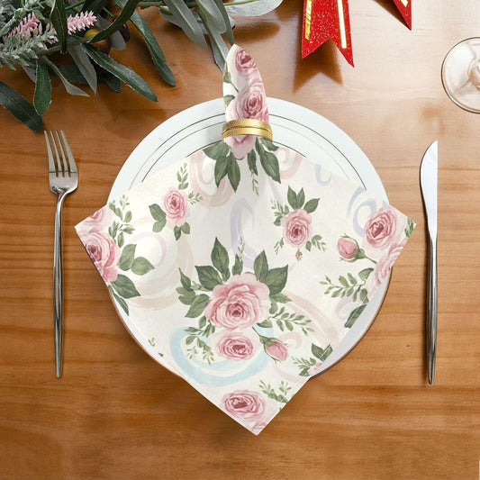 Pink Roses 4 Pack Cloth Napkins 20x20 Inch, Square Smooth Napkins Washable and Reusable Ideal for Party, Wedding and Lunch/Dinner