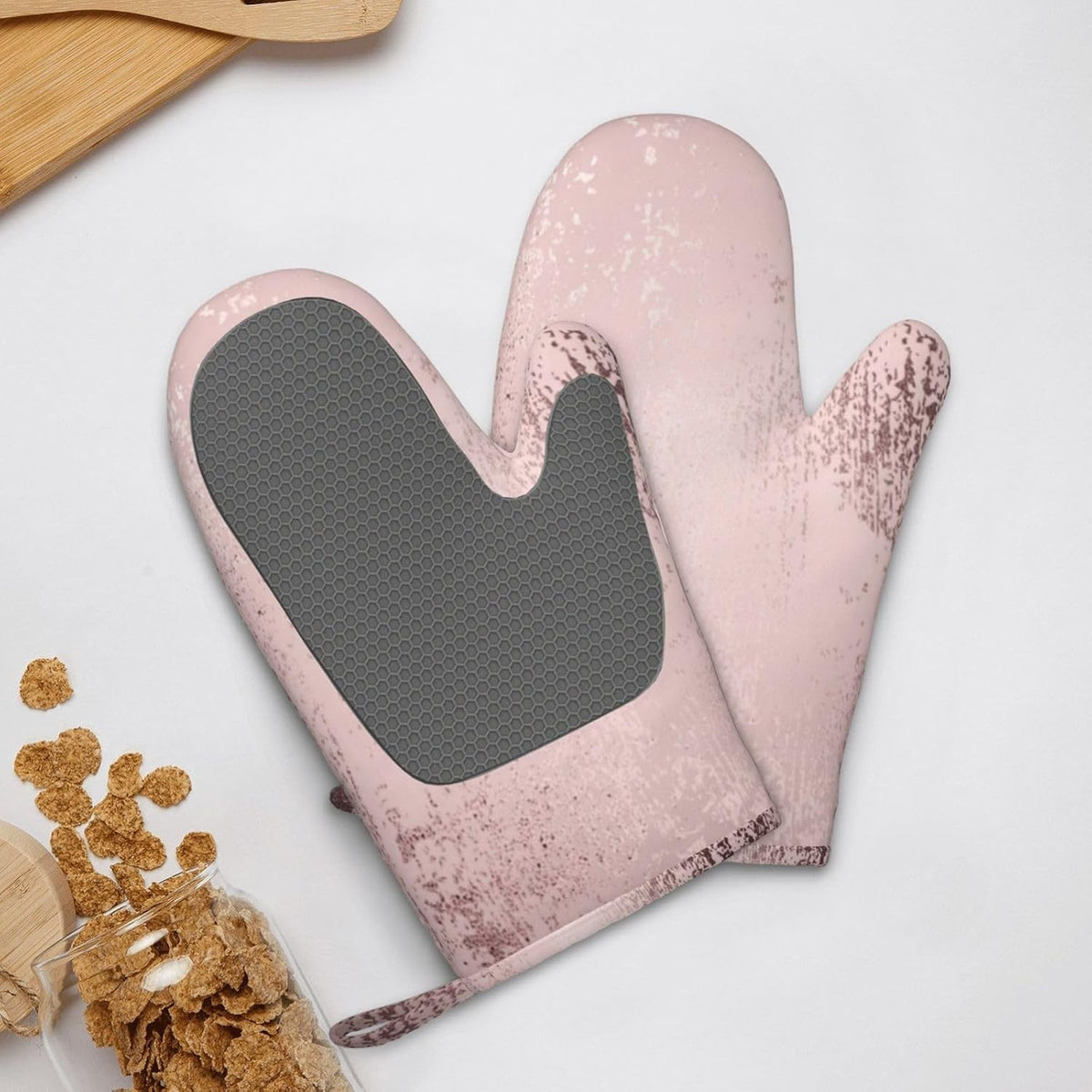 Rose Gold Luxury Metallic Oven Mitts 2 Pack Kitchen Heat Resistant Oven Gloves with Non-Slip Silicone Surface