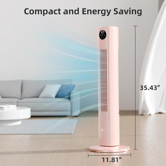 Tower Fan Portable Floor Fans 85°Oscillating Fan Quiet Cooling 12H Timer Remote Control Standing Bladeless Electric 3 Wind Speeds 4 Modes Bedroom Office,36 inch, Pink