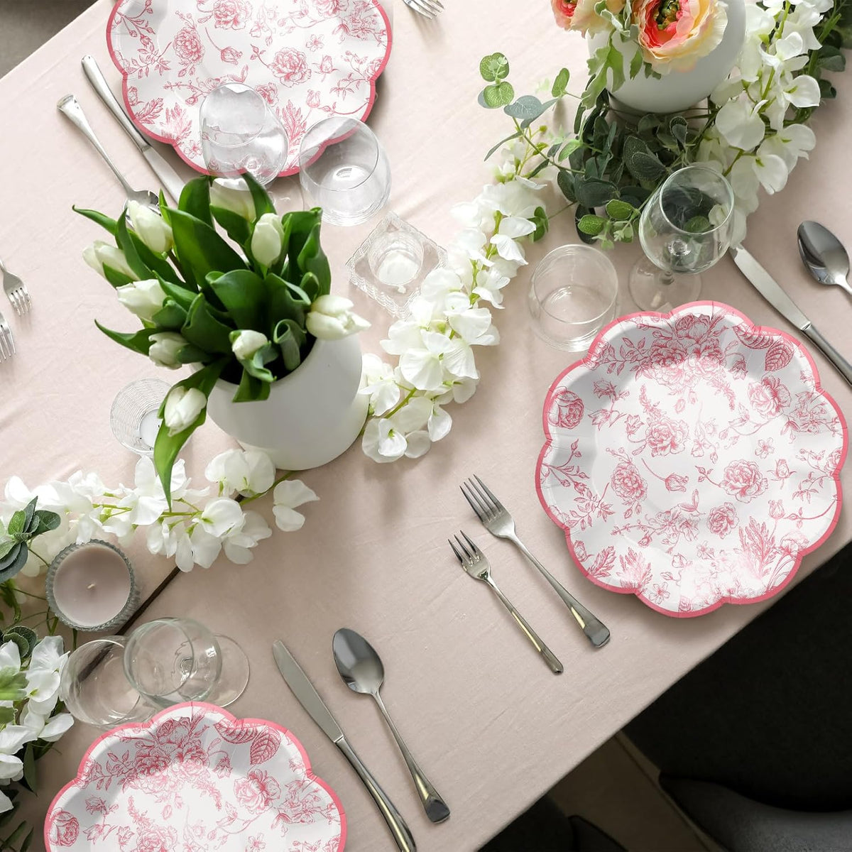 100 Pcs 7" Pink Floral Paper Plates Disposable Dessert Plates