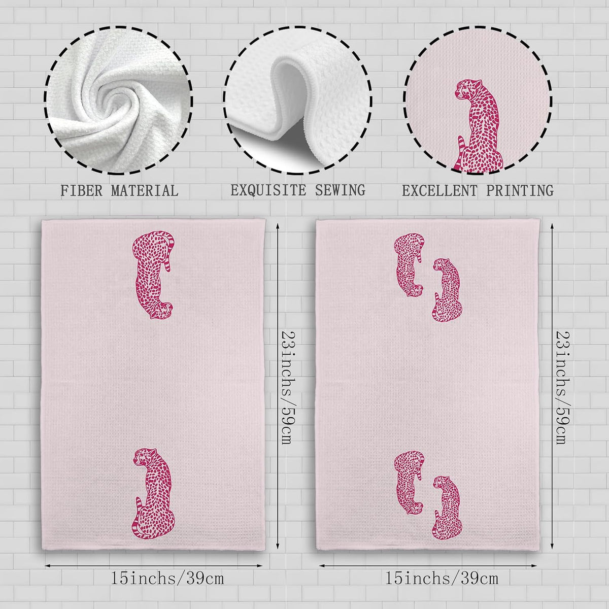 Preppy Pink Leopard Kitchen Towels, Hot Pink Cheetah Kitchen Towel Decorative Set of 2, Preppy Bathroom Decor,Checkered Towels for Bathroom,Trendy Leopard Hand Dish Tea Towel for Kitchen 16X24