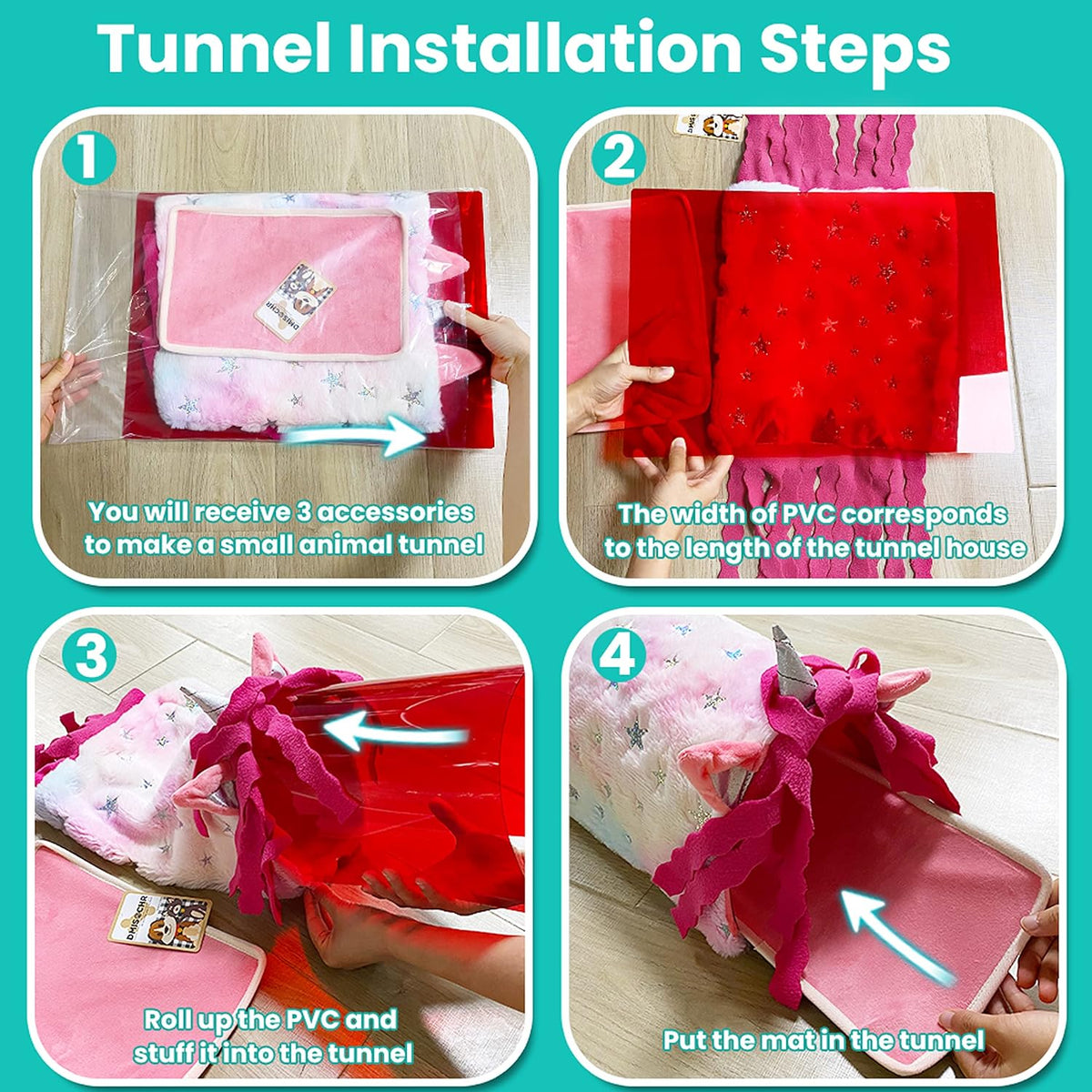 PAWNISAW Guinea Pig Hideout, Washable Fleece Pink Tunnel House & Cage Tube