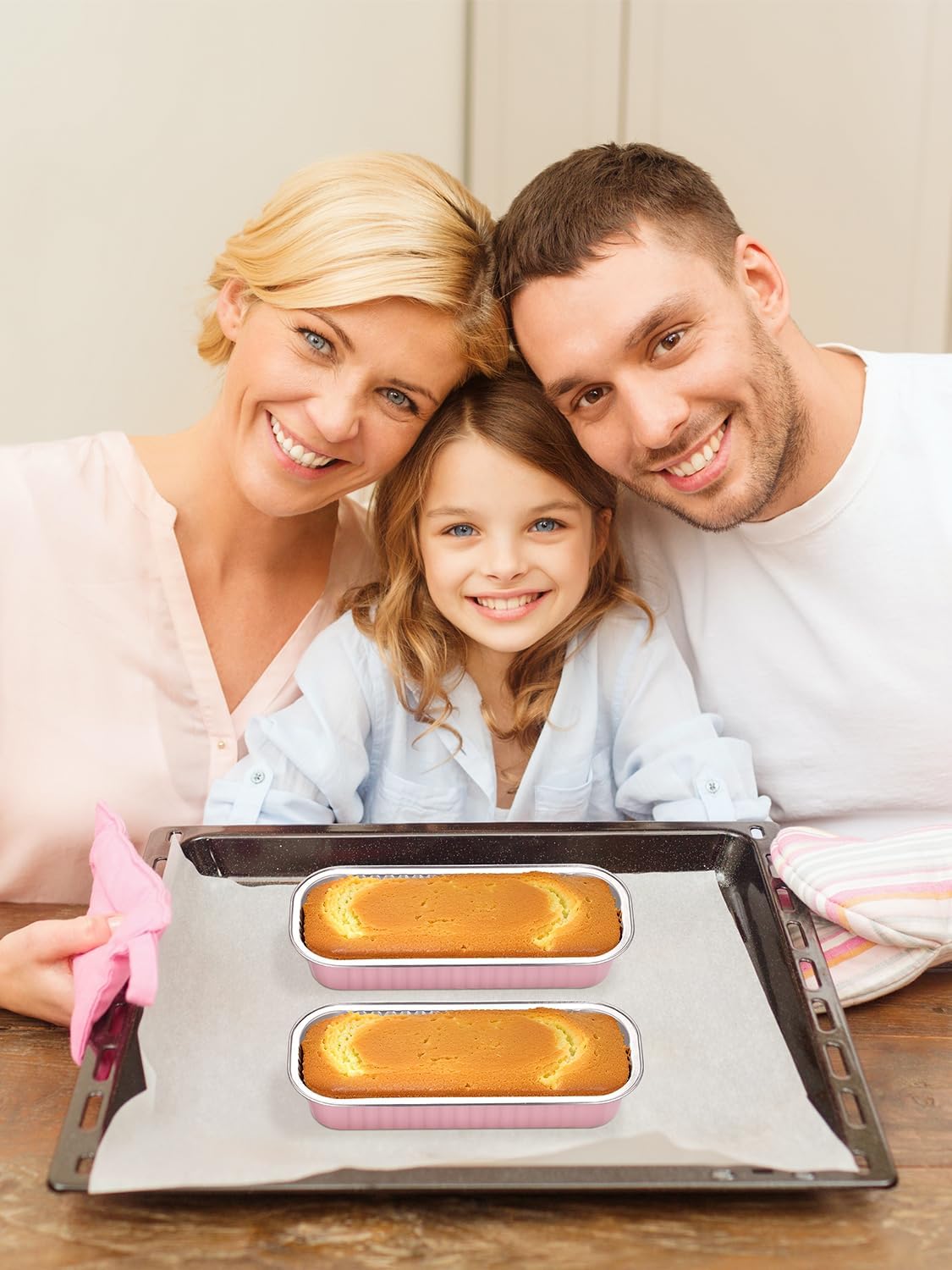 150 Pack 6.8 oz Disposable Mini Loaf Pans with Lids and Spoons - 6.5x2.5x1.2 Pink Aluminum Loaf Pans, Small Aluminum Tin Foil Baking Pan, Food Containers for Baking, Cakes, Bread, Loaves
