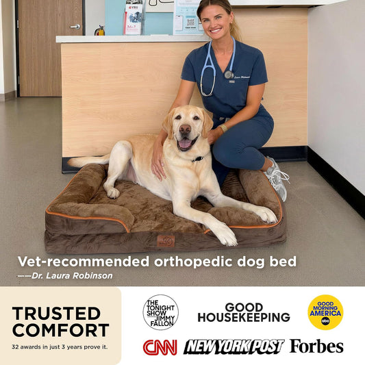 Bedsure Orthopedic Dog Beds for Small Dogs - Washable Small Dog Cat Bed Waterproof, Comfort Pet Couch Sofa with Washable Removable Cover, Pets Bed with Nonskid Bottom, Pink, 24"