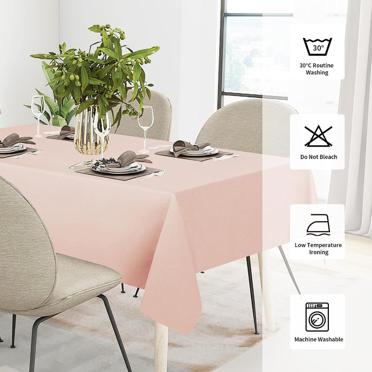 Waterproof Faux Linen Tablecloth, Rectangle, 60x84in, Pink